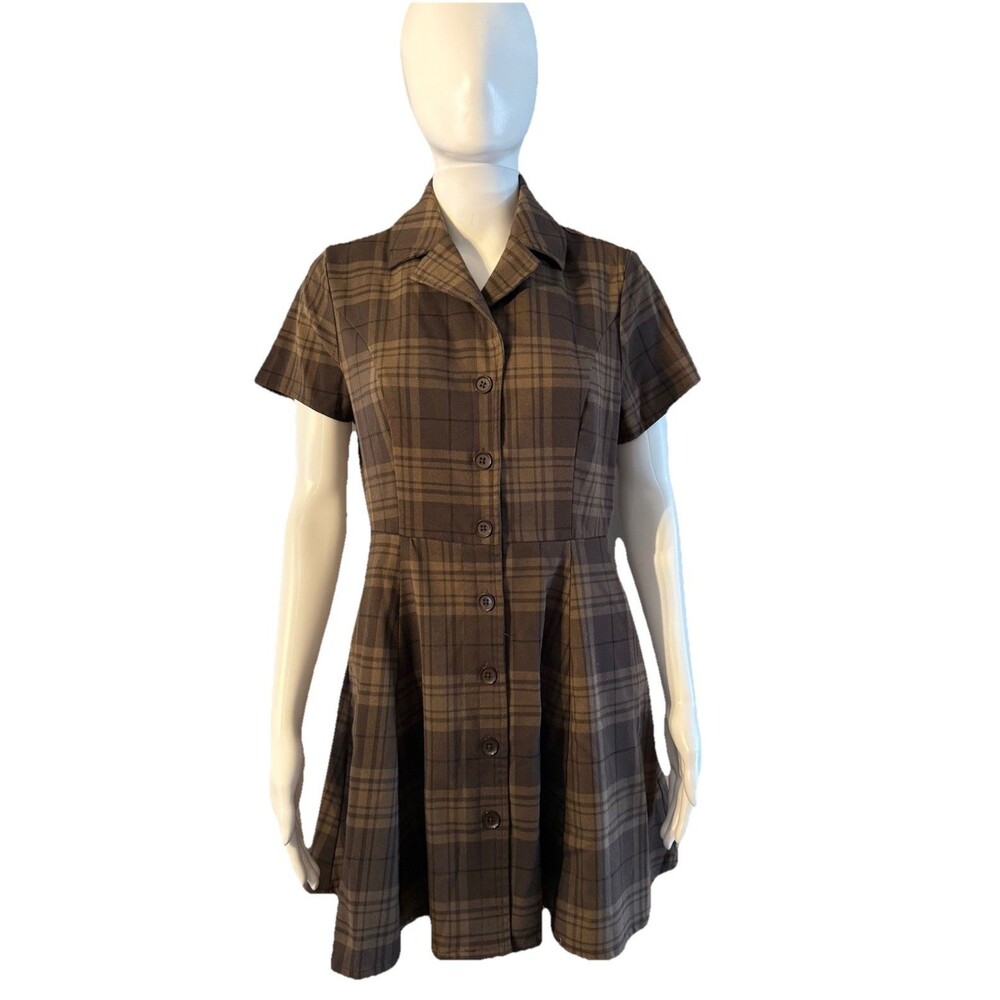 Thorn And Fable Plaid Hot Topic Dress Brown SS Dark Academia Fall Coquette SZ M